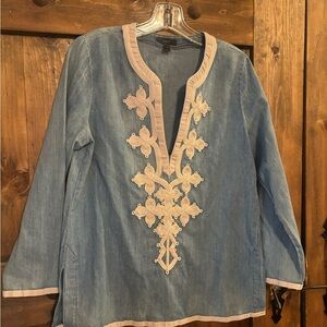 Denim Embroidered Tunic Top